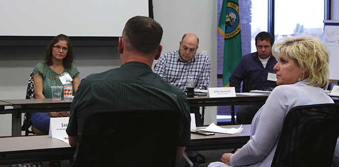 Washington Association of Wheat Growers Natural Resource Chair Nicole Berg (right) recently attended a meeting of the Washington State Department of Ecology’s (Ecology) Agriculture and Water Quality Advisory Committee. The group met with Ecology Directory Maia Bellon (left) and talked about Ecology’s process for dealing with complaints and nonpoint pollution, among other topics. Ecology told the group they would be sending out warning letters to some southeast Washington producers who were noted as contributing to water quality issues in the department’s 2013 and 2015 watershed assessments.